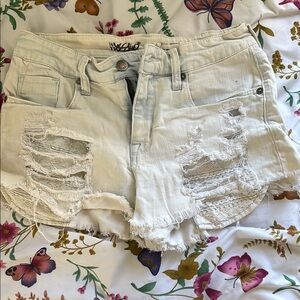 Distressed White Denim Shorts